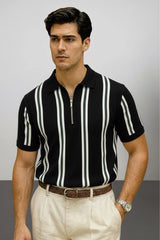 Lining Printed Zipped Collar Tshirt