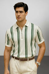 Lining Printed Zipped Collar Tshirt