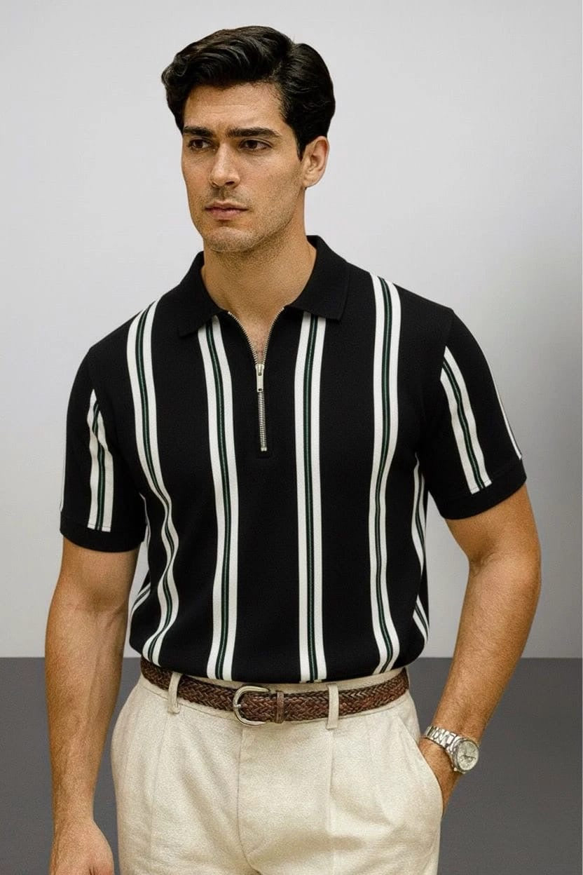 Lining Printed Zipped Collar Tshirt